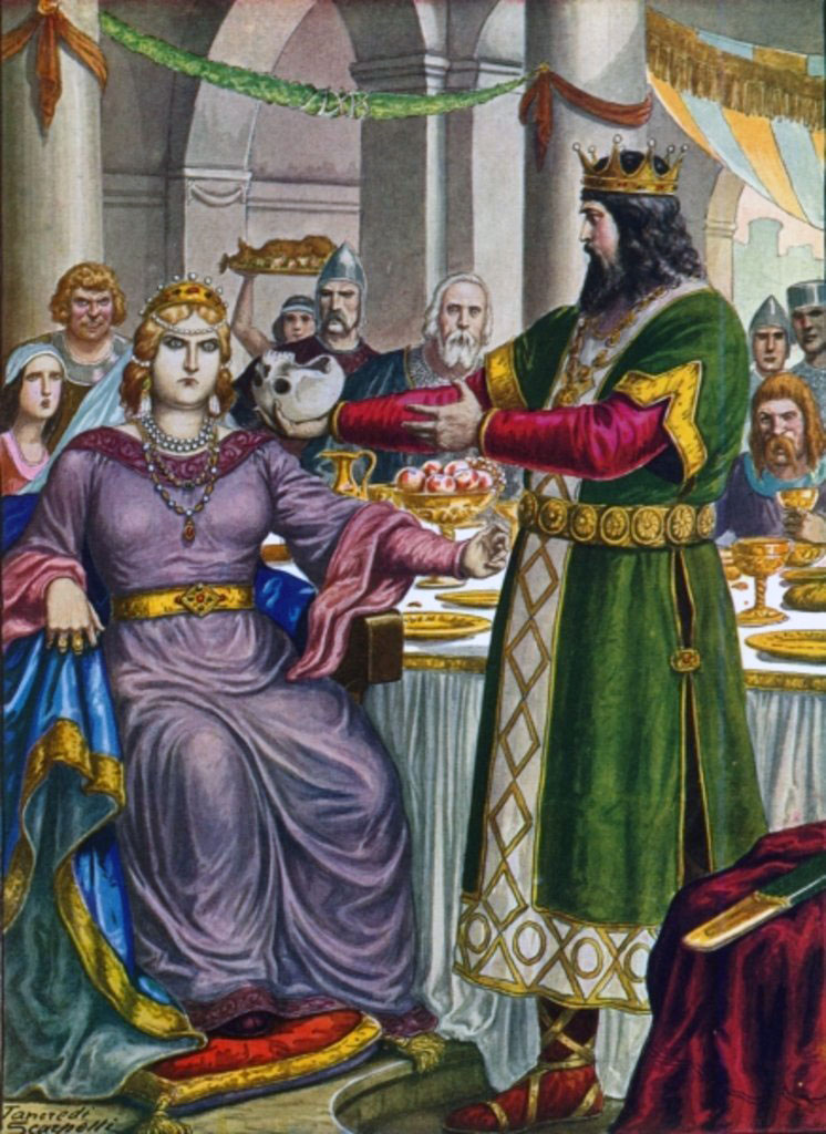 Re Albonio obbliga sua moglie Rosamunda a bere dal teschio del padre da lui stesso assassinato